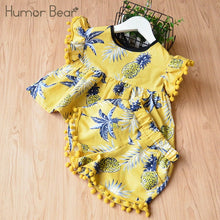 Load image into Gallery viewer, Humor Bear Baby Girls Clothes Sets 2019 Summer Dot flying sleeve top+strap dress+Headband 3-piece kids Children's Clothing Suit