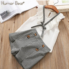 Load image into Gallery viewer, Humor Bear Baby Girls Clothes Sets 2019 Summer Dot flying sleeve top+strap dress+Headband 3-piece kids Children's Clothing Suit