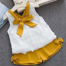 Load image into Gallery viewer, Humor Bear Baby Girls Clothes Sets 2019 Summer Dot flying sleeve top+strap dress+Headband 3-piece kids Children's Clothing Suit