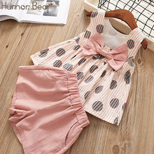 Load image into Gallery viewer, Humor Bear Baby Girls Clothes Sets 2019 Summer Dot flying sleeve top+strap dress+Headband 3-piece kids Children's Clothing Suit