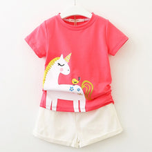Load image into Gallery viewer, Girls Suits 2019 Summer Style Kids Beautiful Floral Flower Sleeve Children O-neck Clothing Shorts Suit With Belt 2Pcs Clothes