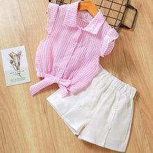 Load image into Gallery viewer, Girls Suits 2019 Summer Style Kids Beautiful Floral Flower Sleeve Children O-neck Clothing Shorts Suit With Belt 2Pcs Clothes