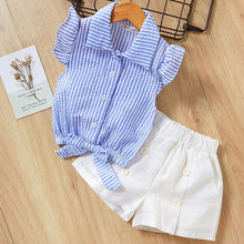 Load image into Gallery viewer, Girls Suits 2019 Summer Style Kids Beautiful Floral Flower Sleeve Children O-neck Clothing Shorts Suit With Belt 2Pcs Clothes