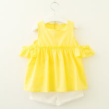 Load image into Gallery viewer, Girls Suits 2019 Summer Style Kids Beautiful Floral Flower Sleeve Children O-neck Clothing Shorts Suit With Belt 2Pcs Clothes