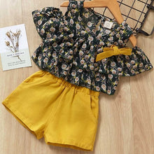Load image into Gallery viewer, Girls Suits 2019 Summer Style Kids Beautiful Floral Flower Sleeve Children O-neck Clothing Shorts Suit With Belt 2Pcs Clothes