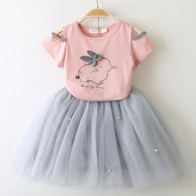 Load image into Gallery viewer, Girls 2019 Summer New Baby Girls Clothing Sets Fashion Style Cartoon Kitten Printed T-Shirts+Net Veil Dress 2Pcs Girls Clothes
