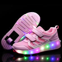 Load image into Gallery viewer, Pink Gold Children Glowing Sneakers Kids Roller Skate Shoes Children Led Light up Shoes Girls Boys Sneakers with Wheels Heelies