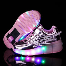 Load image into Gallery viewer, Pink Gold Children Glowing Sneakers Kids Roller Skate Shoes Children Led Light up Shoes Girls Boys Sneakers with Wheels Heelies