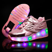 Load image into Gallery viewer, Pink Gold Children Glowing Sneakers Kids Roller Skate Shoes Children Led Light up Shoes Girls Boys Sneakers with Wheels Heelies