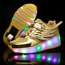 Load image into Gallery viewer, Pink Gold Children Glowing Sneakers Kids Roller Skate Shoes Children Led Light up Shoes Girls Boys Sneakers with Wheels Heelies
