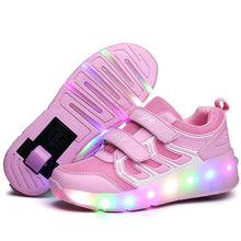 Load image into Gallery viewer, Pink Gold Children Glowing Sneakers Kids Roller Skate Shoes Children Led Light up Shoes Girls Boys Sneakers with Wheels Heelies