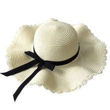 Load image into Gallery viewer, Girls Summer Cap Black Ribbon Decorate Wavy Straw Hat For Girls Children Panama Hat Baby Sun Hats Caps