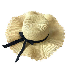 Load image into Gallery viewer, Girls Summer Cap Black Ribbon Decorate Wavy Straw Hat For Girls Children Panama Hat Baby Sun Hats Caps