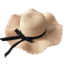 Load image into Gallery viewer, Girls Summer Cap Black Ribbon Decorate Wavy Straw Hat For Girls Children Panama Hat Baby Sun Hats Caps