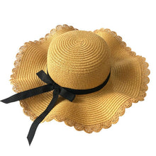Load image into Gallery viewer, Girls Summer Cap Black Ribbon Decorate Wavy Straw Hat For Girls Children Panama Hat Baby Sun Hats Caps