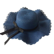 Load image into Gallery viewer, Girls Summer Cap Black Ribbon Decorate Wavy Straw Hat For Girls Children Panama Hat Baby Sun Hats Caps