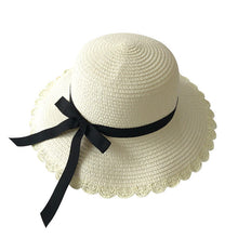 Load image into Gallery viewer, Girls Summer Cap Black Ribbon Decorate Wavy Straw Hat For Girls Children Panama Hat Baby Sun Hats Caps