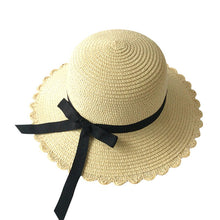 Load image into Gallery viewer, Girls Summer Cap Black Ribbon Decorate Wavy Straw Hat For Girls Children Panama Hat Baby Sun Hats Caps