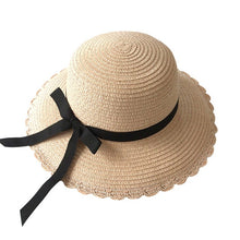 Load image into Gallery viewer, Girls Summer Cap Black Ribbon Decorate Wavy Straw Hat For Girls Children Panama Hat Baby Sun Hats Caps