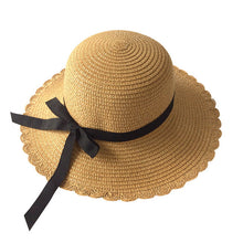 Load image into Gallery viewer, Girls Summer Cap Black Ribbon Decorate Wavy Straw Hat For Girls Children Panama Hat Baby Sun Hats Caps