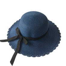 Load image into Gallery viewer, Girls Summer Cap Black Ribbon Decorate Wavy Straw Hat For Girls Children Panama Hat Baby Sun Hats Caps