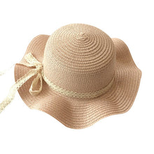Load image into Gallery viewer, Girls Summer Cap Black Ribbon Decorate Wavy Straw Hat For Girls Children Panama Hat Baby Sun Hats Caps
