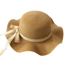 Load image into Gallery viewer, Girls Summer Cap Black Ribbon Decorate Wavy Straw Hat For Girls Children Panama Hat Baby Sun Hats Caps