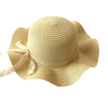 Load image into Gallery viewer, Girls Summer Cap Black Ribbon Decorate Wavy Straw Hat For Girls Children Panama Hat Baby Sun Hats Caps