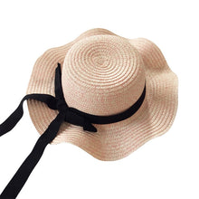 Load image into Gallery viewer, Girls Summer Cap Black Ribbon Decorate Wavy Straw Hat For Girls Children Panama Hat Baby Sun Hats Caps