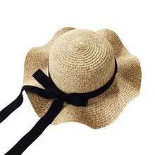 Load image into Gallery viewer, Girls Summer Cap Black Ribbon Decorate Wavy Straw Hat For Girls Children Panama Hat Baby Sun Hats Caps