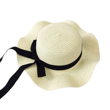 Load image into Gallery viewer, Girls Summer Cap Black Ribbon Decorate Wavy Straw Hat For Girls Children Panama Hat Baby Sun Hats Caps