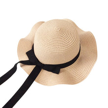 Load image into Gallery viewer, Girls Summer Cap Black Ribbon Decorate Wavy Straw Hat For Girls Children Panama Hat Baby Sun Hats Caps