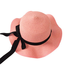 Load image into Gallery viewer, Girls Summer Cap Black Ribbon Decorate Wavy Straw Hat For Girls Children Panama Hat Baby Sun Hats Caps