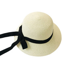 Load image into Gallery viewer, Girls Summer Cap Black Ribbon Decorate Wavy Straw Hat For Girls Children Panama Hat Baby Sun Hats Caps