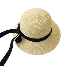 Load image into Gallery viewer, Girls Summer Cap Black Ribbon Decorate Wavy Straw Hat For Girls Children Panama Hat Baby Sun Hats Caps