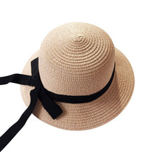 Load image into Gallery viewer, Girls Summer Cap Black Ribbon Decorate Wavy Straw Hat For Girls Children Panama Hat Baby Sun Hats Caps