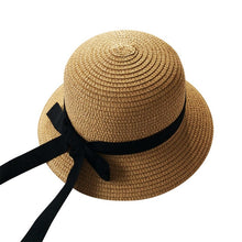 Load image into Gallery viewer, Girls Summer Cap Black Ribbon Decorate Wavy Straw Hat For Girls Children Panama Hat Baby Sun Hats Caps