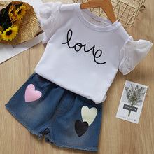 Load image into Gallery viewer, Girls Suits 2019 Summer Style Kids Beautiful Floral Flower Sleeve Children O-neck Clothing Shorts Suit With Belt 2Pcs Clothes