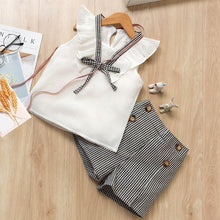 Load image into Gallery viewer, Girls Suits 2019 Summer Style Kids Beautiful Floral Flower Sleeve Children O-neck Clothing Shorts Suit With Belt 2Pcs Clothes