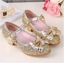 Load image into Gallery viewer, 5Colors Children Princess Sandals Kids Girls Wedding Shoes High Heels Dress Shoes Bowtie Gold Shoes For Girls