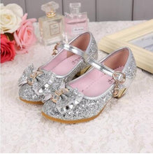 Load image into Gallery viewer, 5Colors Children Princess Sandals Kids Girls Wedding Shoes High Heels Dress Shoes Bowtie Gold Shoes For Girls