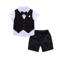 Load image into Gallery viewer, 3 pcs Kids Boys Suit Set Summer Boys Wedding Party Clothing Children Short Sleeve tshirt +Vest+ Shorts Clothes Set Suit 2-9 Year