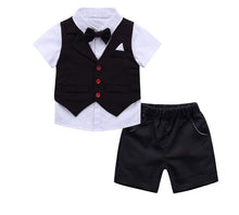 Load image into Gallery viewer, 3 pcs Kids Boys Suit Set Summer Boys Wedding Party Clothing Children Short Sleeve tshirt +Vest+ Shorts Clothes Set Suit 2-9 Year