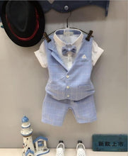 Load image into Gallery viewer, 3 pcs Kids Boys Suit Set Summer Boys Wedding Party Clothing Children Short Sleeve tshirt +Vest+ Shorts Clothes Set Suit 2-9 Year