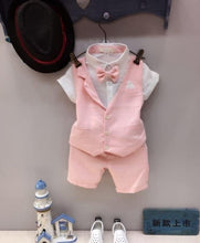 Load image into Gallery viewer, 3 pcs Kids Boys Suit Set Summer Boys Wedding Party Clothing Children Short Sleeve tshirt +Vest+ Shorts Clothes Set Suit 2-9 Year