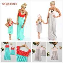 Load image into Gallery viewer, 2019 Mother daughter dress family matching outfits Neon Coral Pink Damask Maxi Dress Chilren girl summer mommy and me clothes