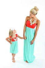 Load image into Gallery viewer, 2019 Mother daughter dress family matching outfits Neon Coral Pink Damask Maxi Dress Chilren girl summer mommy and me clothes