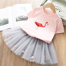 Load image into Gallery viewer, Girls Clothing Sets 2019 Summer Princess Girl Bling Star Flamingo Top + Bling Star Dress 2pcs Set Children Clothing Dresses