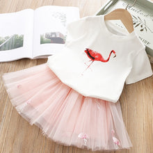 Load image into Gallery viewer, Girls Clothing Sets 2019 Summer Princess Girl Bling Star Flamingo Top + Bling Star Dress 2pcs Set Children Clothing Dresses