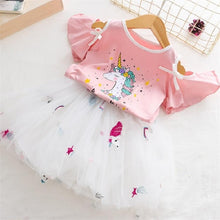 Load image into Gallery viewer, Girls Clothing Sets 2019 Summer Princess Girl Bling Star Flamingo Top + Bling Star Dress 2pcs Set Children Clothing Dresses